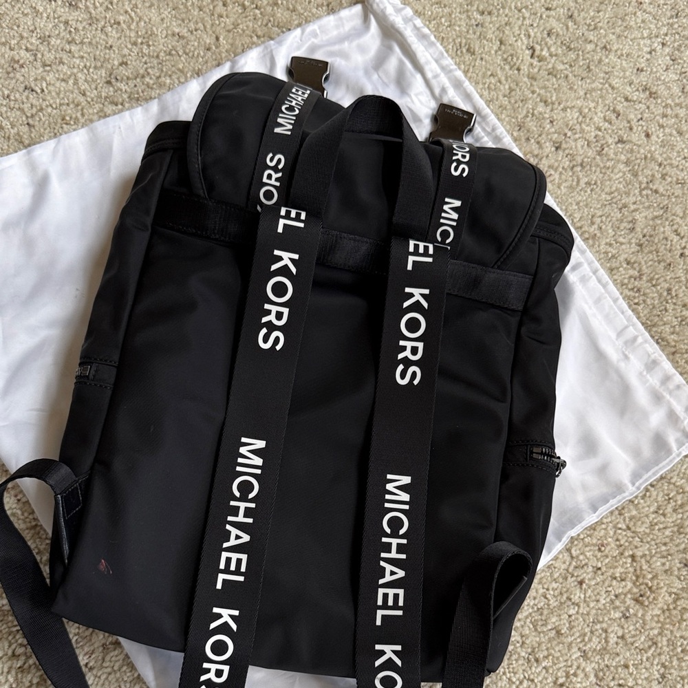 Michael Kors Black Nylon Backpack with Silver Accents